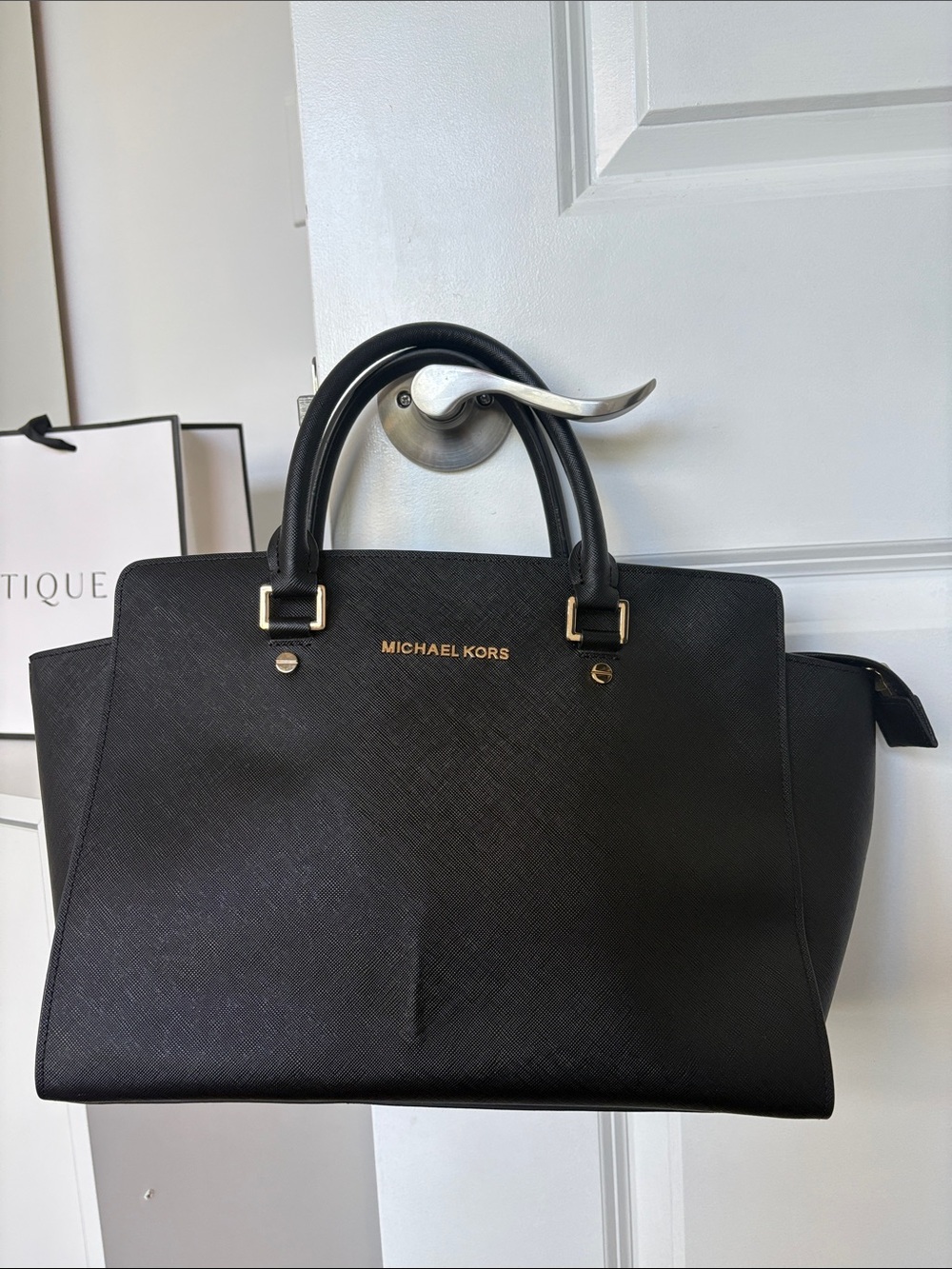 Michael Kors Black Saffiano Satchel with Gold Hardware